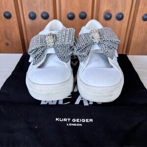 Kurt Geiger Mini Laney Bow‎ Crystal Girls Shoes Velcro Slip On, Size 1 M